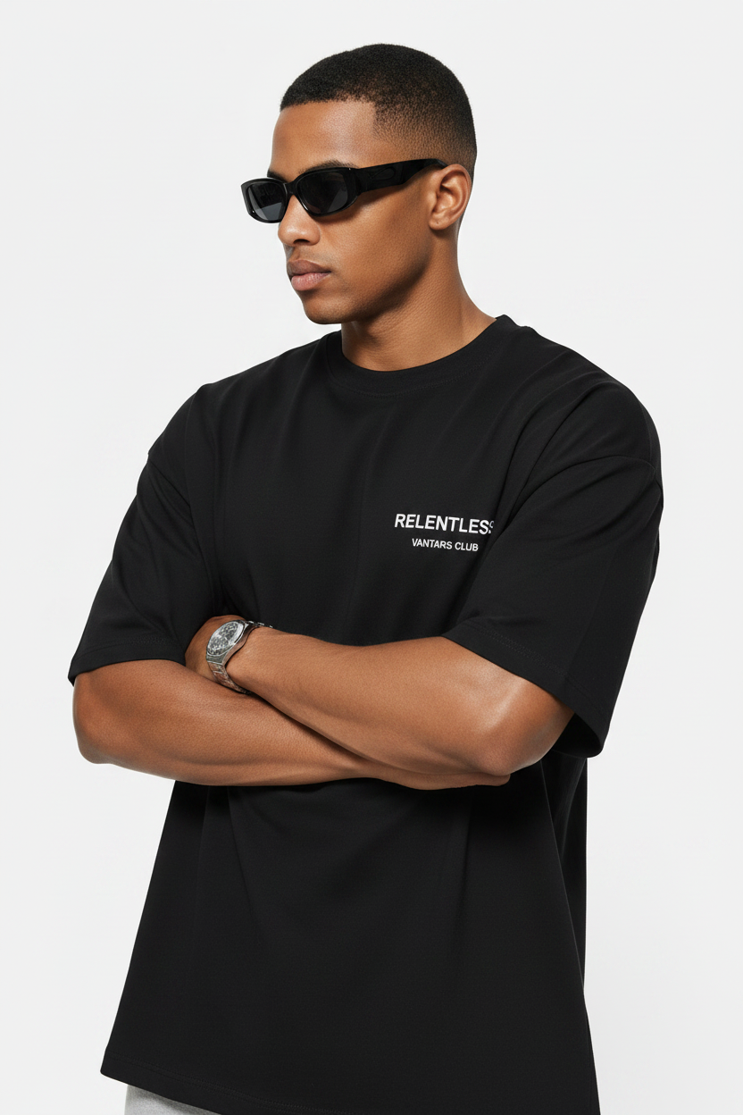 RLNT Black Tee — Close Up Editorial