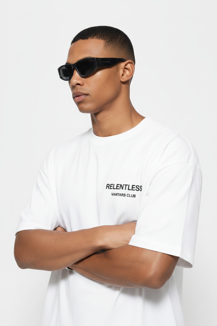 RLNT White Tee — Clean Close Up